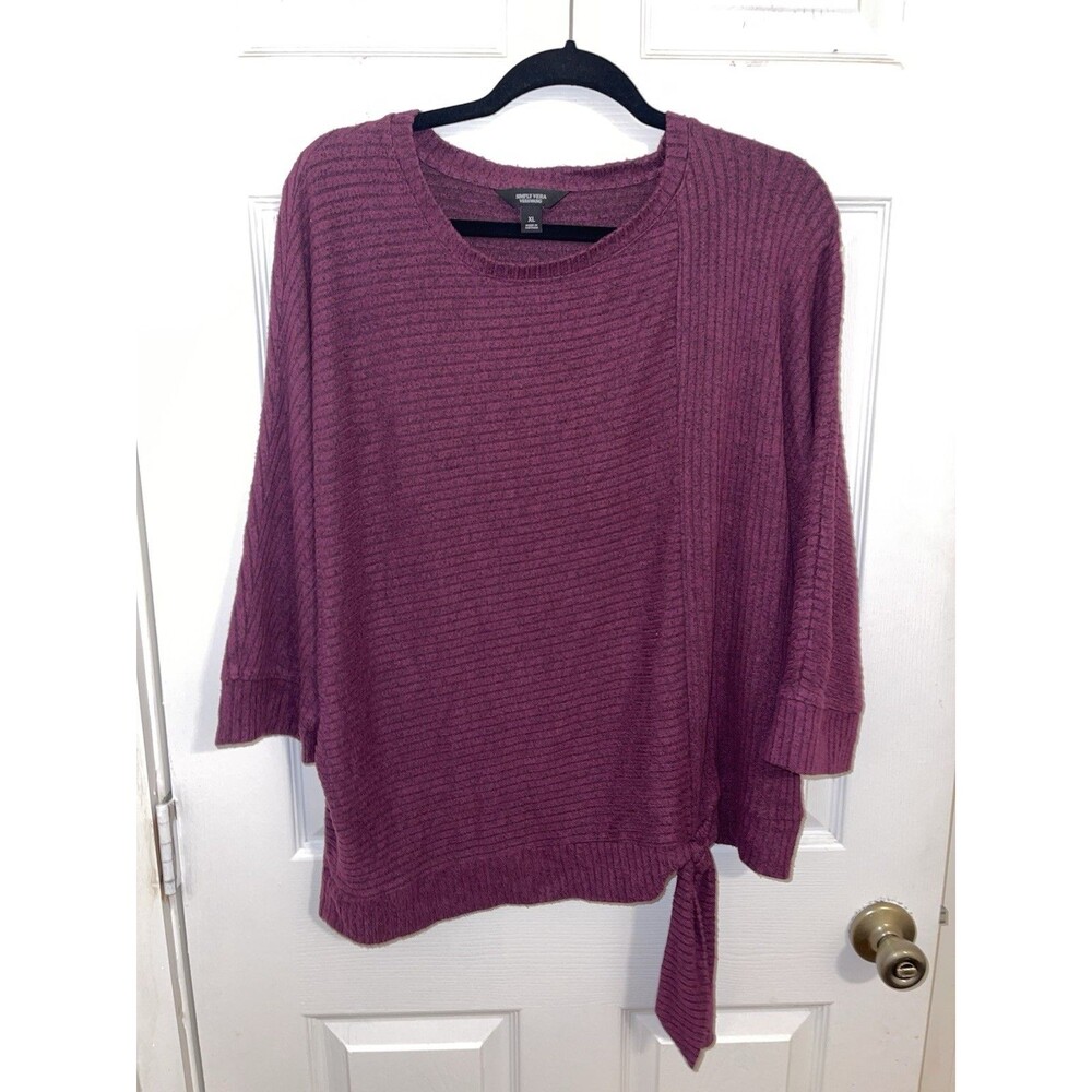 Simply Vera Vera Wang Plum Ribbed Dolman Top XL Side Tie Knit Blouse Comfort